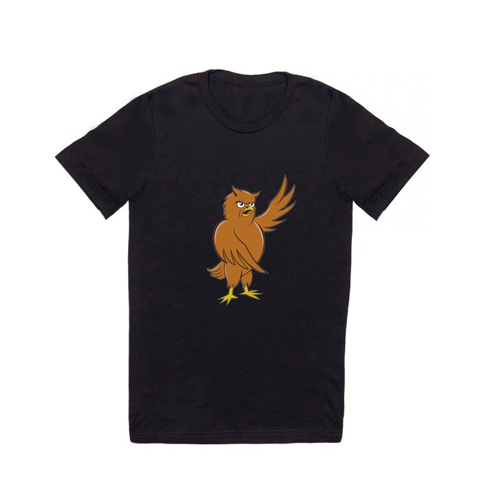 Owl Standing Pointing Wing Cartoon T Shirt