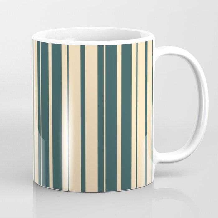 Dark Slate Gray and Beige Colored Stripes/Lines Pattern Coffee Mug