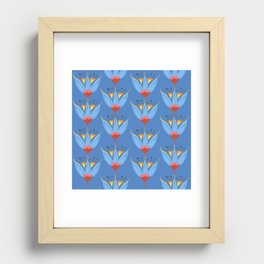 Abstract Colorful Floral Art Pattern on Blue Recessed Framed Print