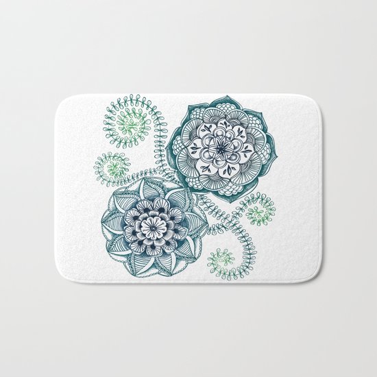 Teal Floral Doodle Bath Mat
