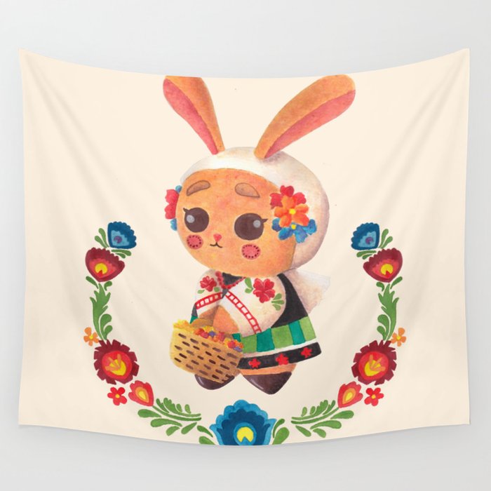 The Cute Bunny in Polish Costume Wall Tapestry