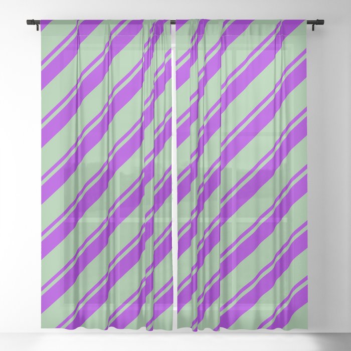 Dark Violet and Dark Sea Green Colored Lines Pattern Sheer Curtain