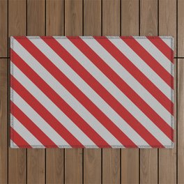 [ Thumbnail: Red and Grey Colored Pattern of Stripes Outdoor Rug ]