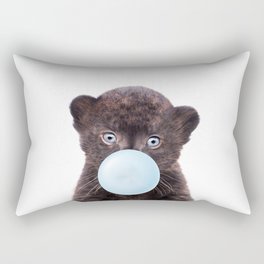 Baby Panther Blowing Blue Bubble Gum, Baby Boy, Nursery, Kids Art, Baby Animals Art Print by Synplus Rectangular Pillow