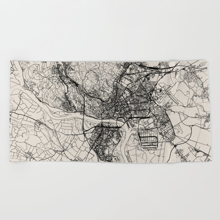 Slovakia, Bratislava - Black & White Map Beach Towel