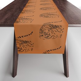 standing tiger on orange Table Runner