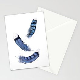 Falling Feather, Blue Jay Feather, Blue Feather watercolor painting by Suisai Genki Stationery Cards