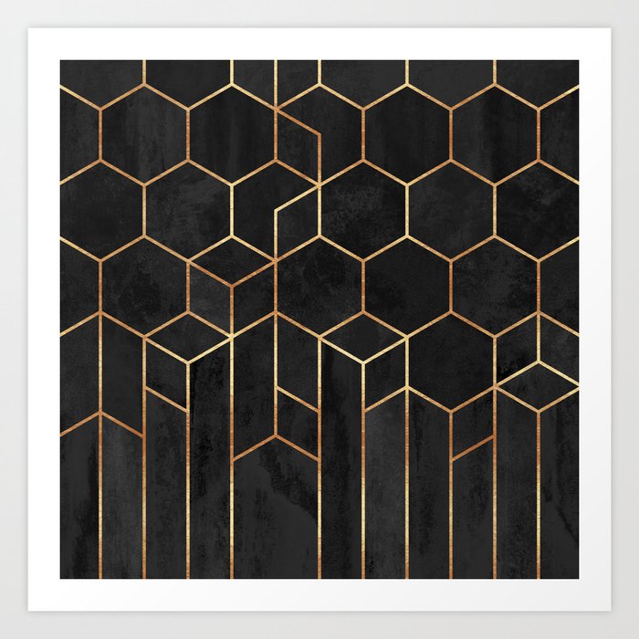 Black Hexagons Art Print