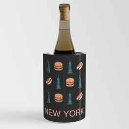 New York Retro Illustration Art Decor Boho Vacations Modern Decor Grey Tones Wine Chiller