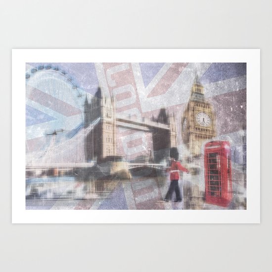 london collage - blue Art Print