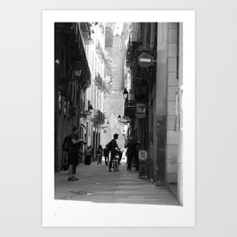 Everyone is a tourist in the streets of Barcelona Spain Art Print | People, Photo, Street, Spain, Urban, Bike, Tourist, Walk, Barcelona, Blackandwhite 