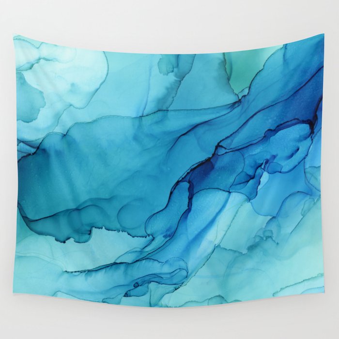 Emerald Sea Waves - Abstract Ombre Flowing Ink Wall Tapestry