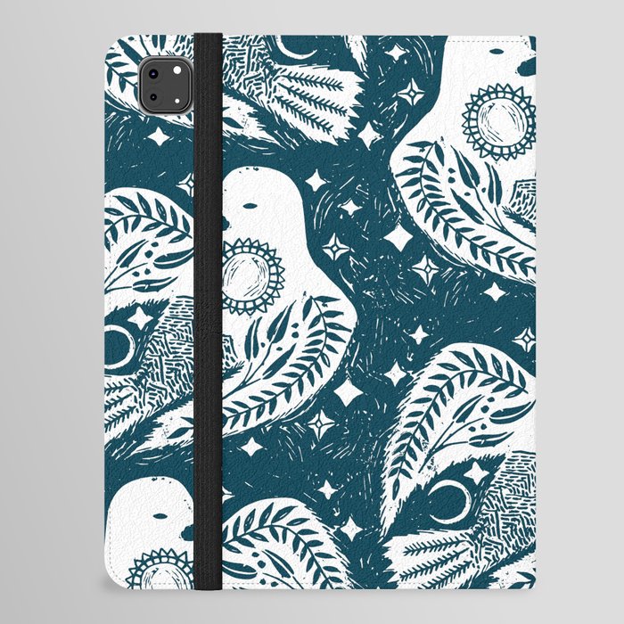 Mountain Bird Block Print Ink Blue iPad Folio Case