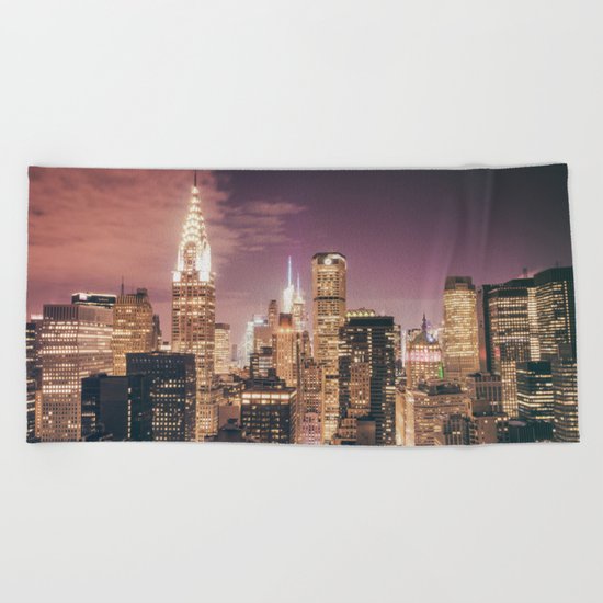 New York City - Chrysler Building Lights Beach Towel