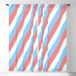 [ Thumbnail: Light Sky Blue, Light Coral, and Mint Cream Colored Lined Pattern Blackout Curtain ]