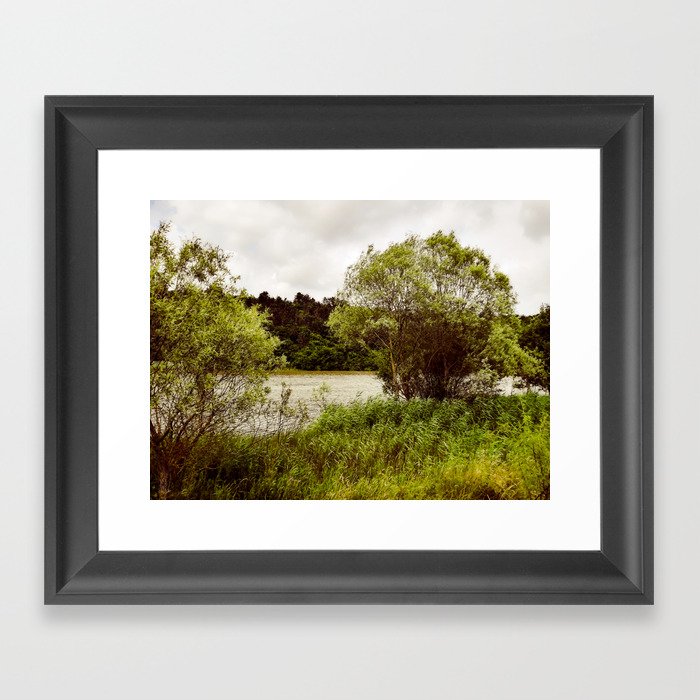 Vintage summer river landscape Framed Art Print