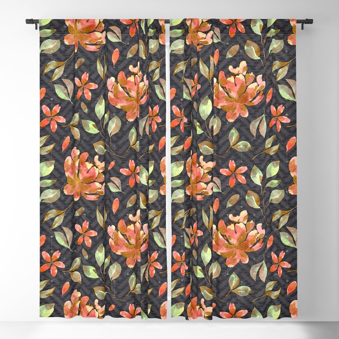 Orange Gold Green Peony Floral Pattern Blackout Curtain by wasootch ...