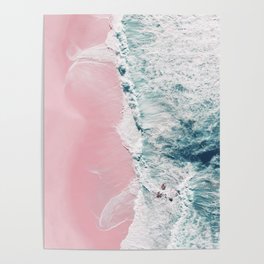 Aerial Ocean Print - Beach - Pink Sand - Wave - Original Sea of Love - Travel Photography  Poster