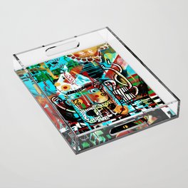 Grungy cool bearded guy. Abstract graffiti painting Acrylic Tray