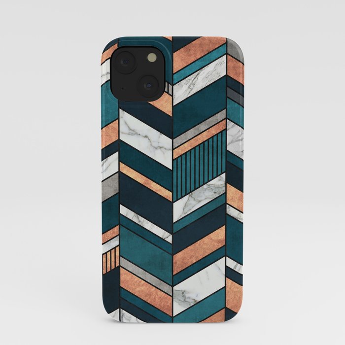 Abstract Chevron Pattern - Copper, Marble, and Blue Concrete iPhone Case