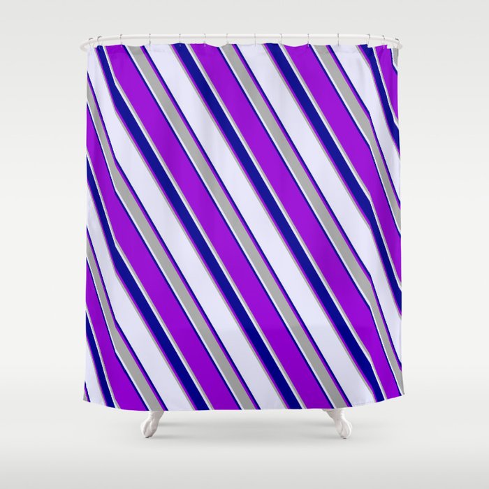 Lavender, Dark Blue, Dark Violet, and Dark Grey Colored Lined Pattern Shower Curtain