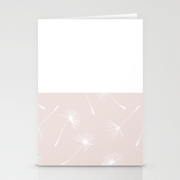 White Dandelion Lace Horizontal Split on Pastel Pale Pink Stationery Cards