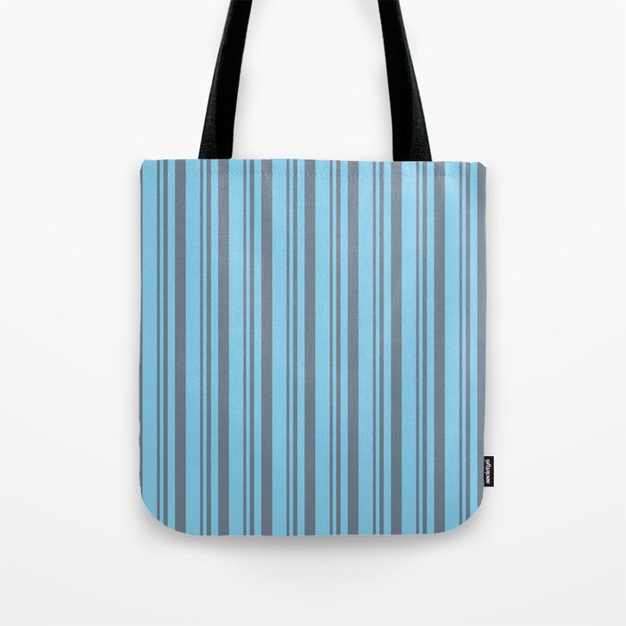 Slate Gray & Sky Blue Colored Stripes/Lines Pattern Tote Bag