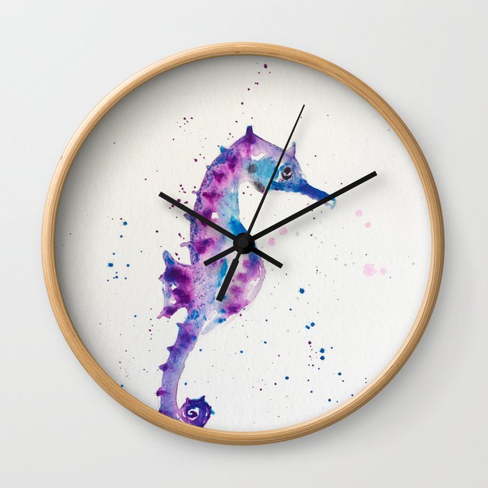sea horse watercolor Wall Clock