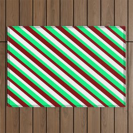 [ Thumbnail: Maroon, White, and Green Colored Striped Pattern Outdoor Rug ]