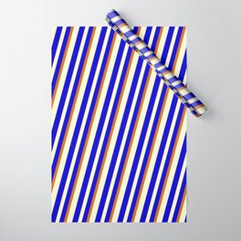 [ Thumbnail: Light Yellow, Blue & Chocolate Colored Lined/Striped Pattern Wrapping Paper ]