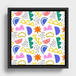 Abstract shape seamless pattern with colorful geometric doodles Framed Canvas