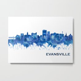 Evansville Indiana Skyline Blue Metal Print | Skyscrapers, Skyline, Usa, Landscape, Painting, Illustration, Indiana, Travel, Print, Downtown 
