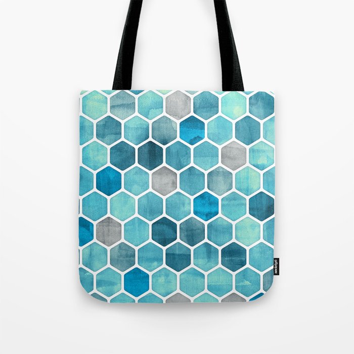 Blue Ink - watercolor hexagon pattern Tote Bag