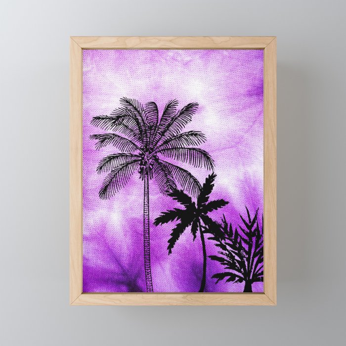 Palm Trees With Purple Watercolor Background  Framed Mini Art Print