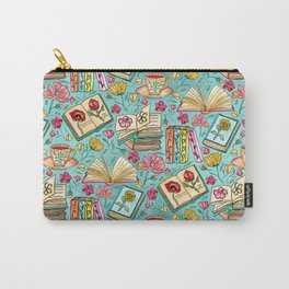 Blooms and Books on Blue Carry-All Pouch