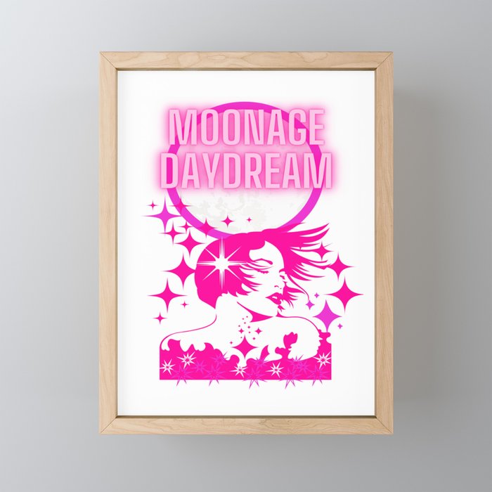 moon age daydream in neon pink Framed Mini Art Print