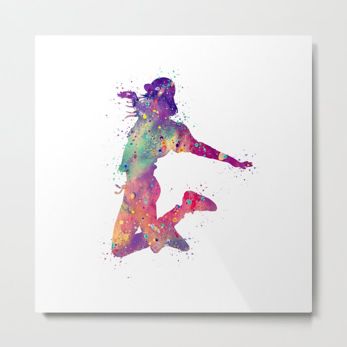 Hip-Hop Girl 2 Art  Colorful Purple Watercolor Art Rap Music Gift Dance Art Party Gifts Metal Print