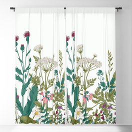 Magical Meadow Morning Wild Flower Art Blackout Curtain | Countryside, Beautiful, Pink, Green, Cottagecore, Shabby Chic, Drawing, Vintage, Summer, Botanical 