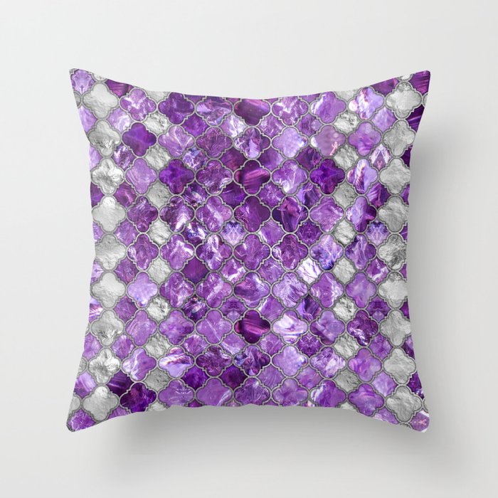 Quatrefoil us Pattern Amethyst and silver Throw Pillow