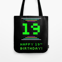 [ Thumbnail: 19th Birthday - Nerdy Geeky Pixelated 8-Bit Computing Graphics Inspired Look Tote Bag ]