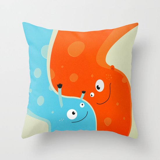 Hugging Cute Cartoon Characters Throw Pillow