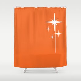 Mid Century Modern Minimalist Starbursts in Orange and White Shower Curtain