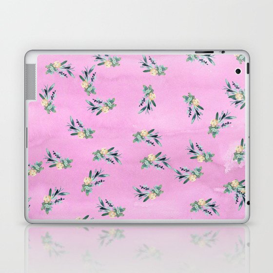 Watercolor pink yellow green cactus flowers Laptop & iPad Skin