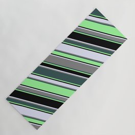 [ Thumbnail: Eye-catching Lavender, Grey, Dark Slate Gray, Green & Black Colored Pattern of Stripes Yoga Mat ]