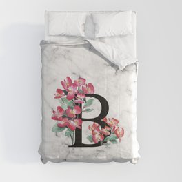 Letter 'B' Begonia Flower Monogram Typography Comforter