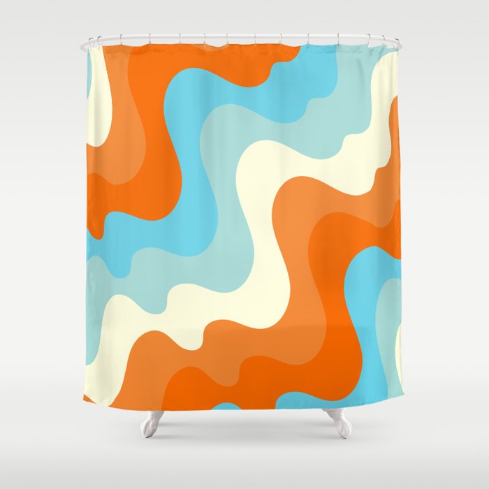 Vintage Summer Palette Mid-Century Minimalist Waves Abstract Art Shower Curtain