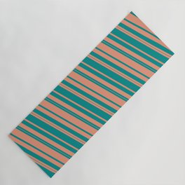 [ Thumbnail: Dark Cyan and Dark Salmon Colored Lined/Striped Pattern Yoga Mat ]