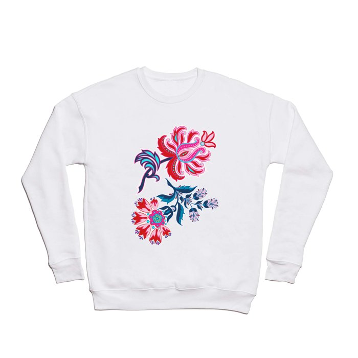 Bohemian Floral Paisley in Turquoise, Red and Pink Crewneck Sweatshirt