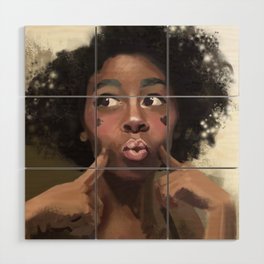 Funny portrait of a black woman Wood Wall Art