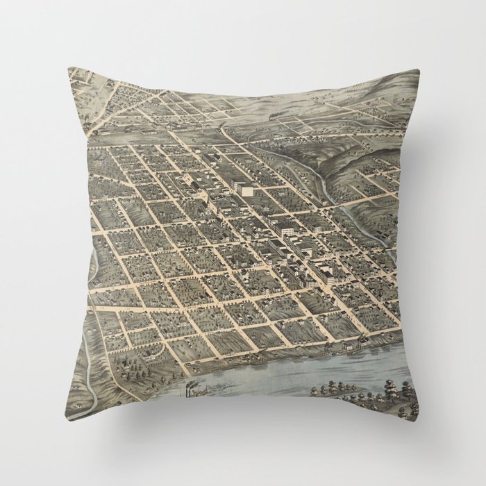 Vintage Pictorial Map of Knoxville (1871) Throw Pillow by BravuraMedia